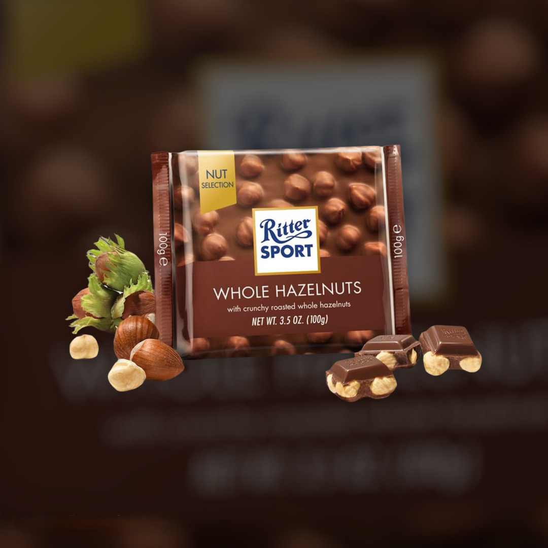 Доставка шоколаду Ritter Sport чорний з лісовим горіхом вночі по Києву